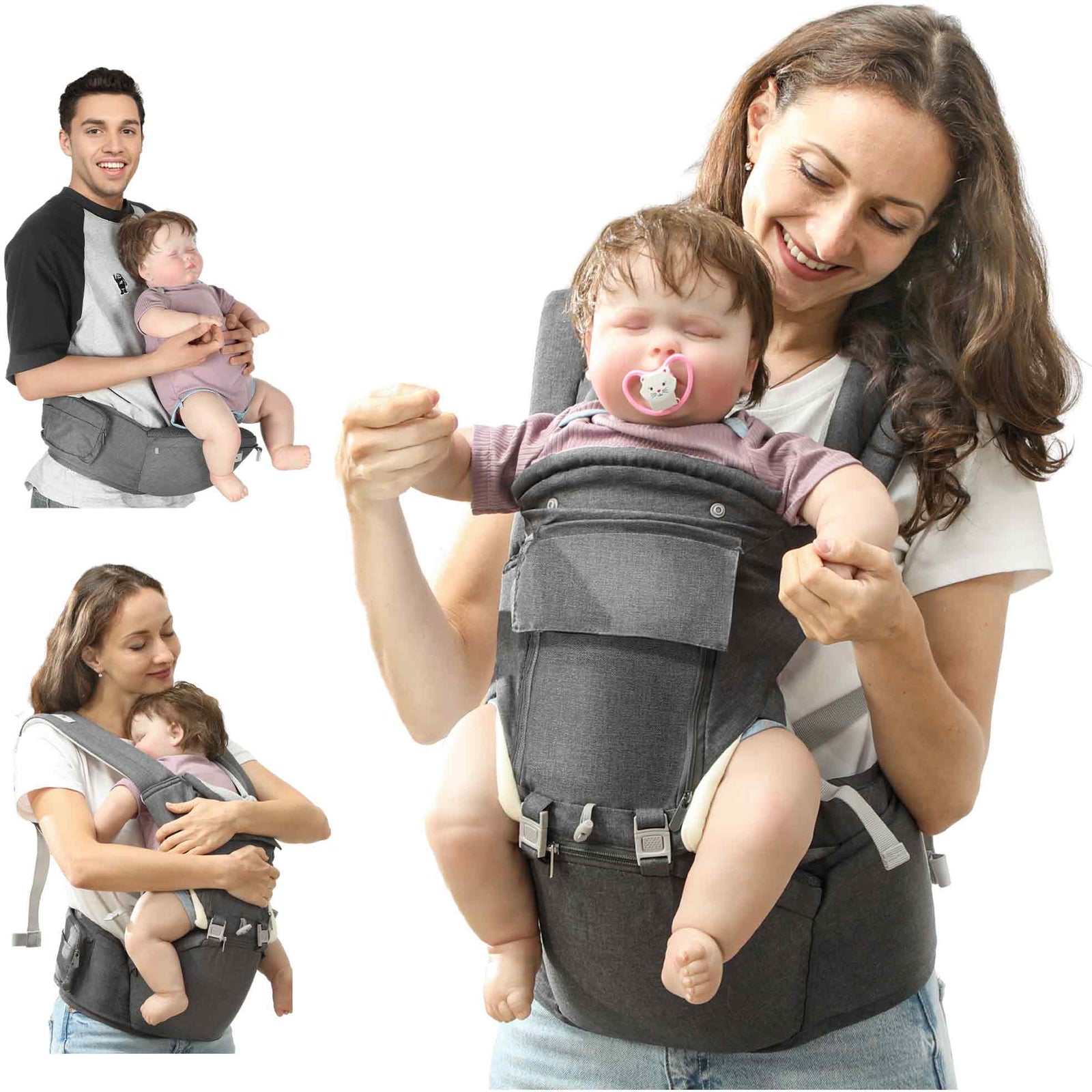 6 In 1 Baby Carrier Newborn To Toddler With Removable Seat, Grey
