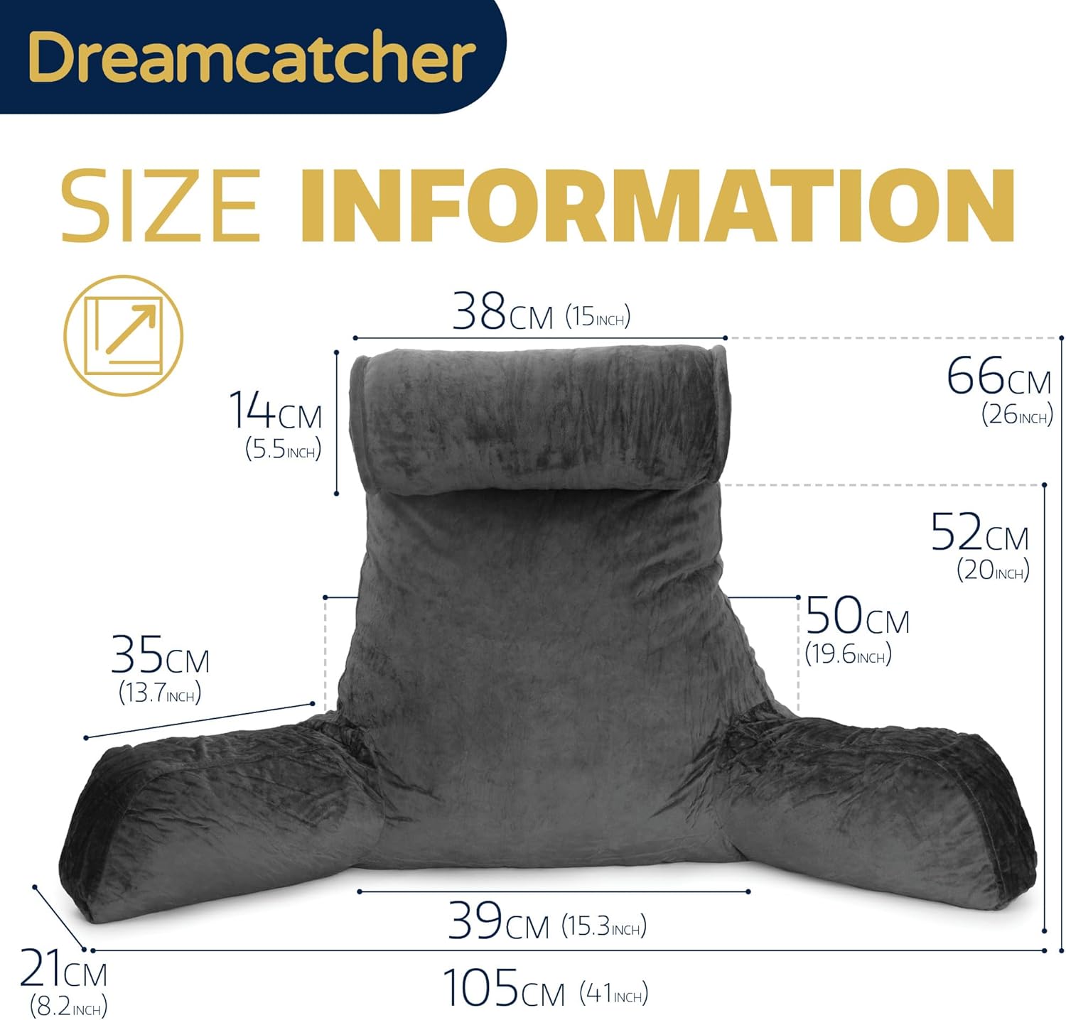 Deluxe Reading Pillow Detachable Headrest, Shredded Memory Foam Cuddle Cuddle Cushion Backrest Arm Support | XL | Grey