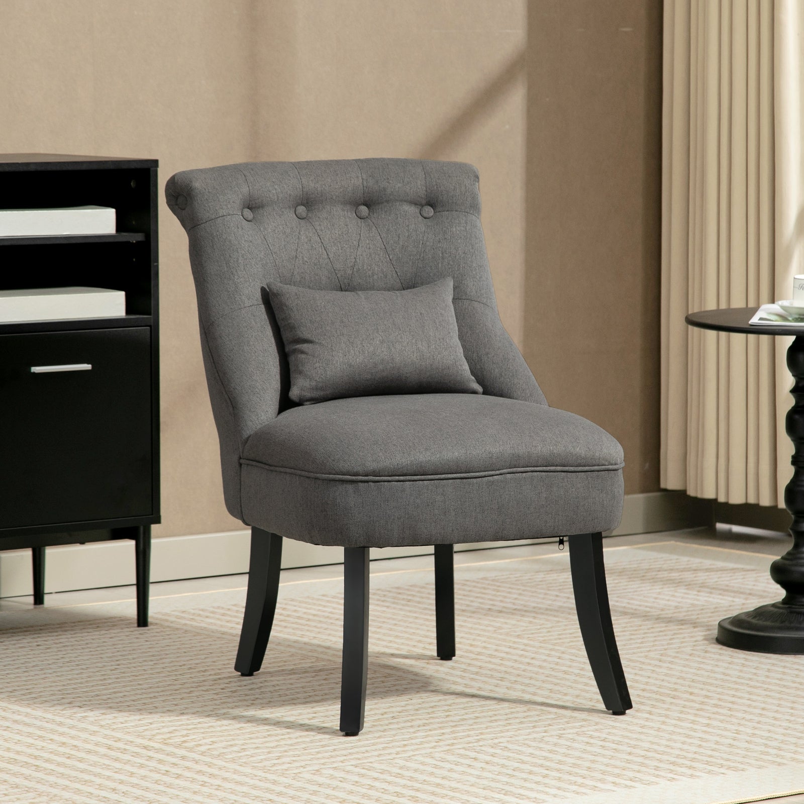 Fabric Single Sofa Upholstered With Pillow Wood Leg Charcoal Grey