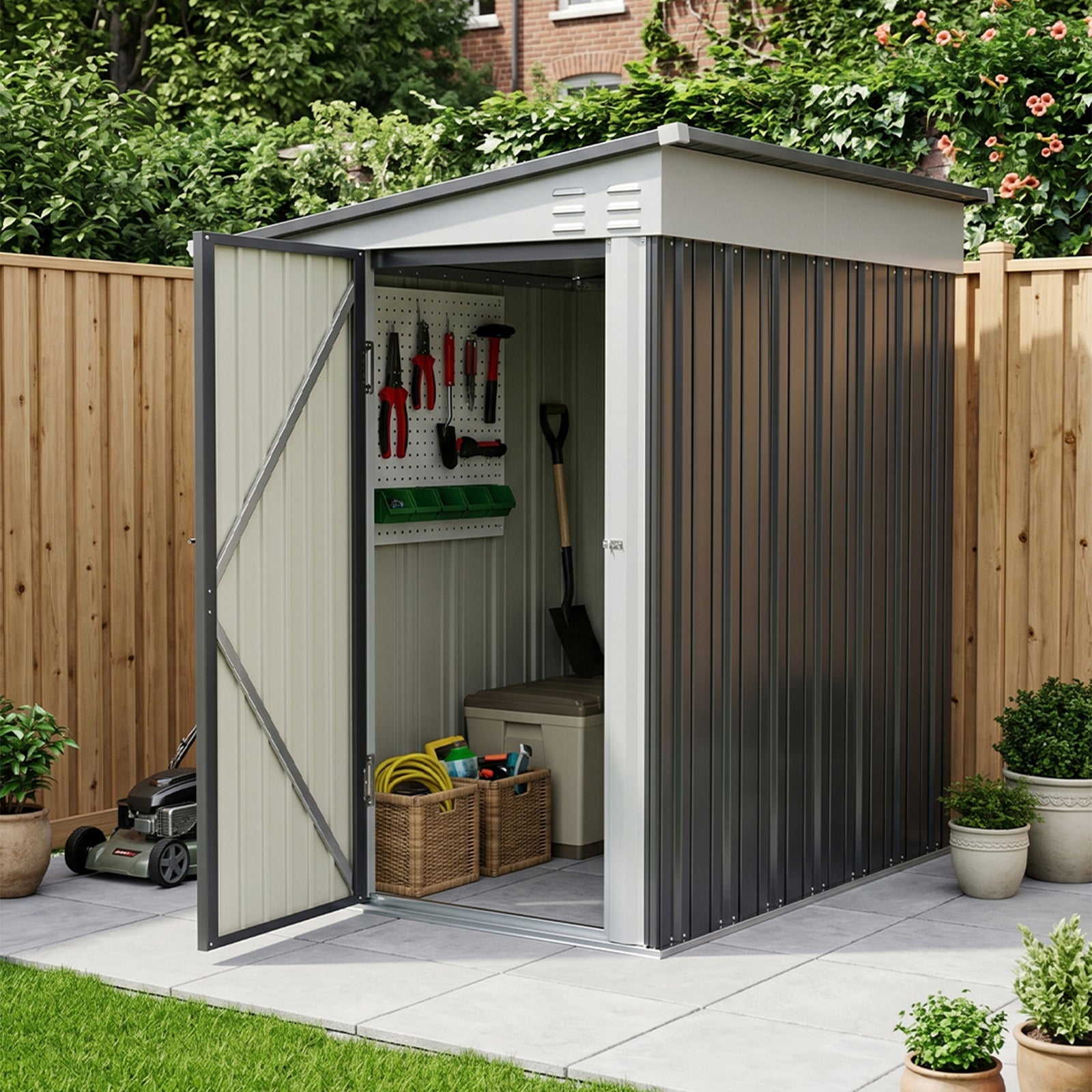 Breeins 4x8 Ft Pent Roof Garden Tool Shed Outdoor Patio Storage House