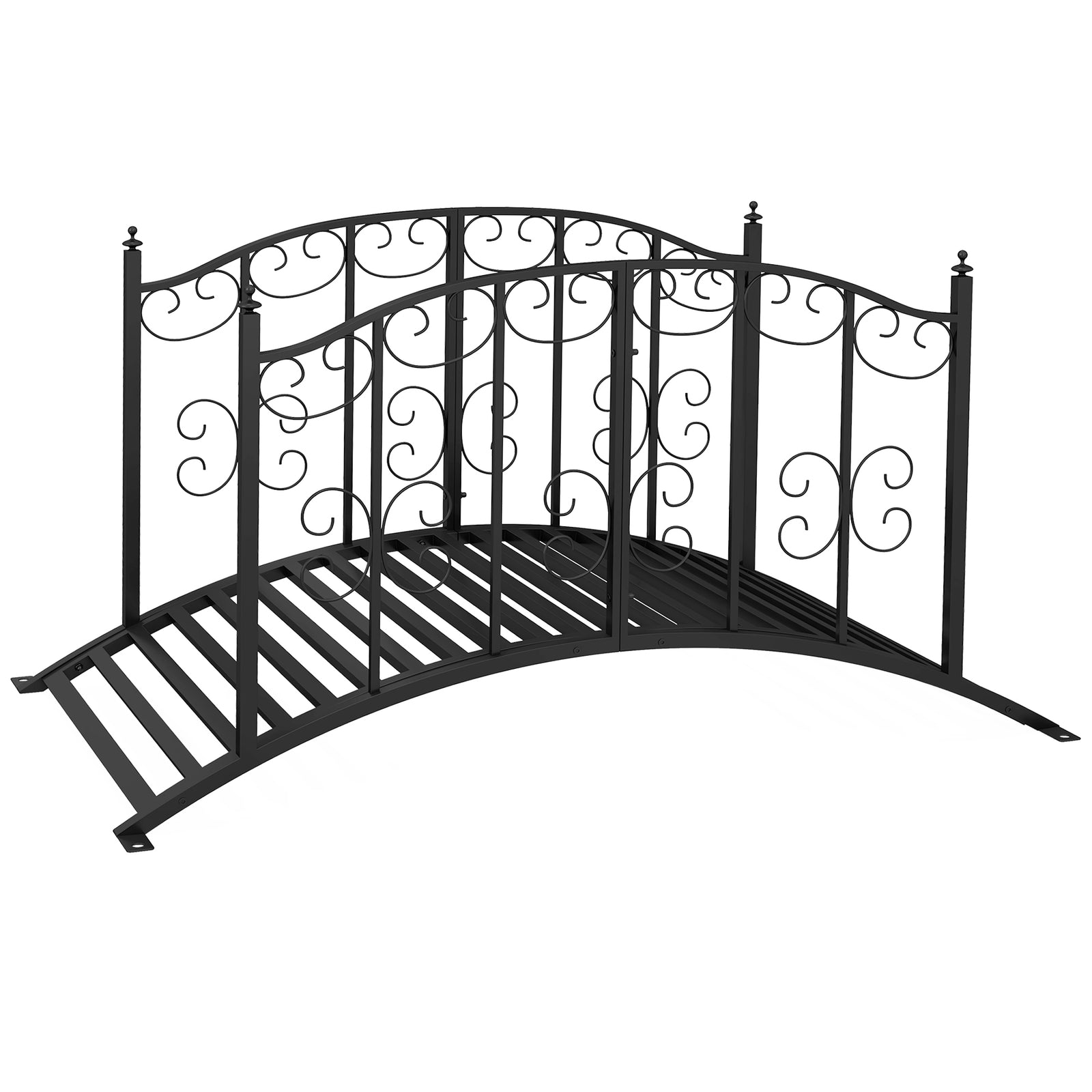 1.2m Metal Garden Bridge With Scrollwork, Retro Style, Black