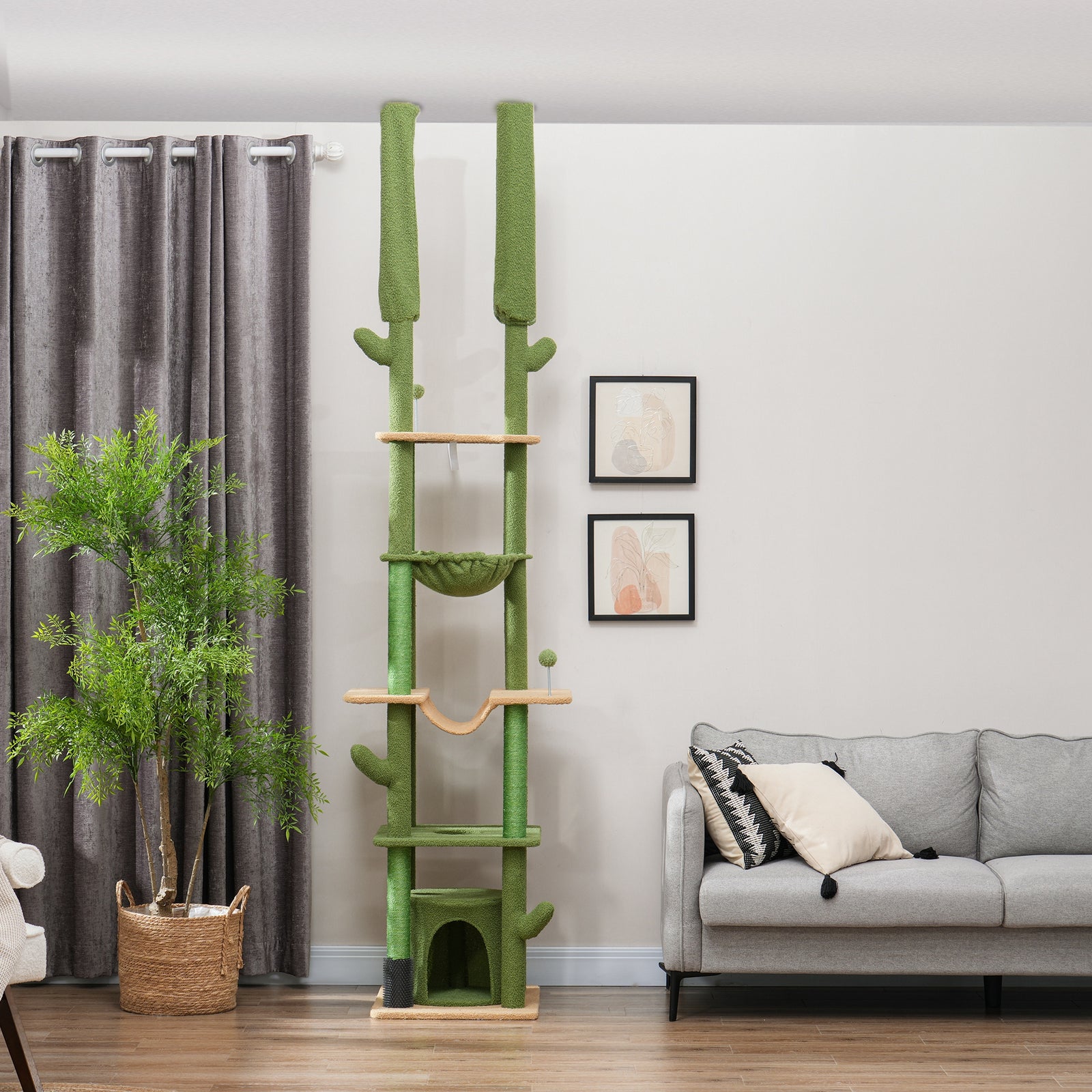 225-255hcm Floor To Ceiling Cat Tree W/ Hammocks, Condo - Green