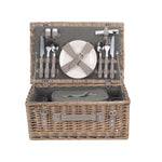 Grey Tweed Fitted Picnic Wicker Basket | 4-Person | Gray