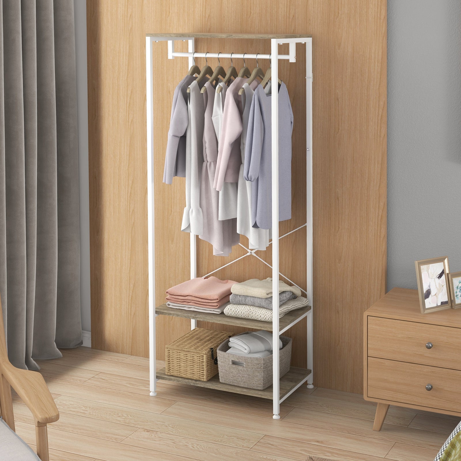 Coat Rack 2-in-1 Clothes Stand With Shoe Storage For Hallway | One Size | Gray
