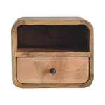 Solid Wood Extra Mini Wall Mounted Curved Oak-ish Bedside With Open Slot