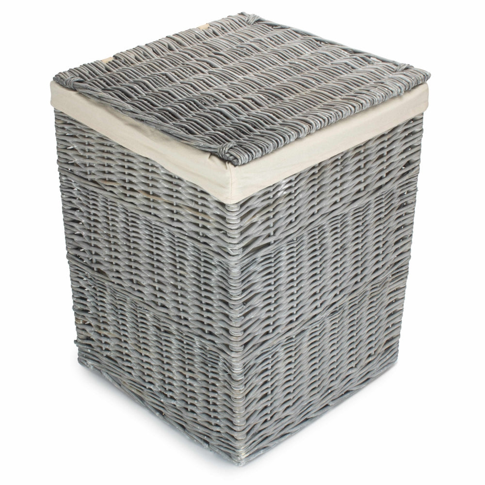 Grey Wash Square Laundry Basket With White Lining | Large | White