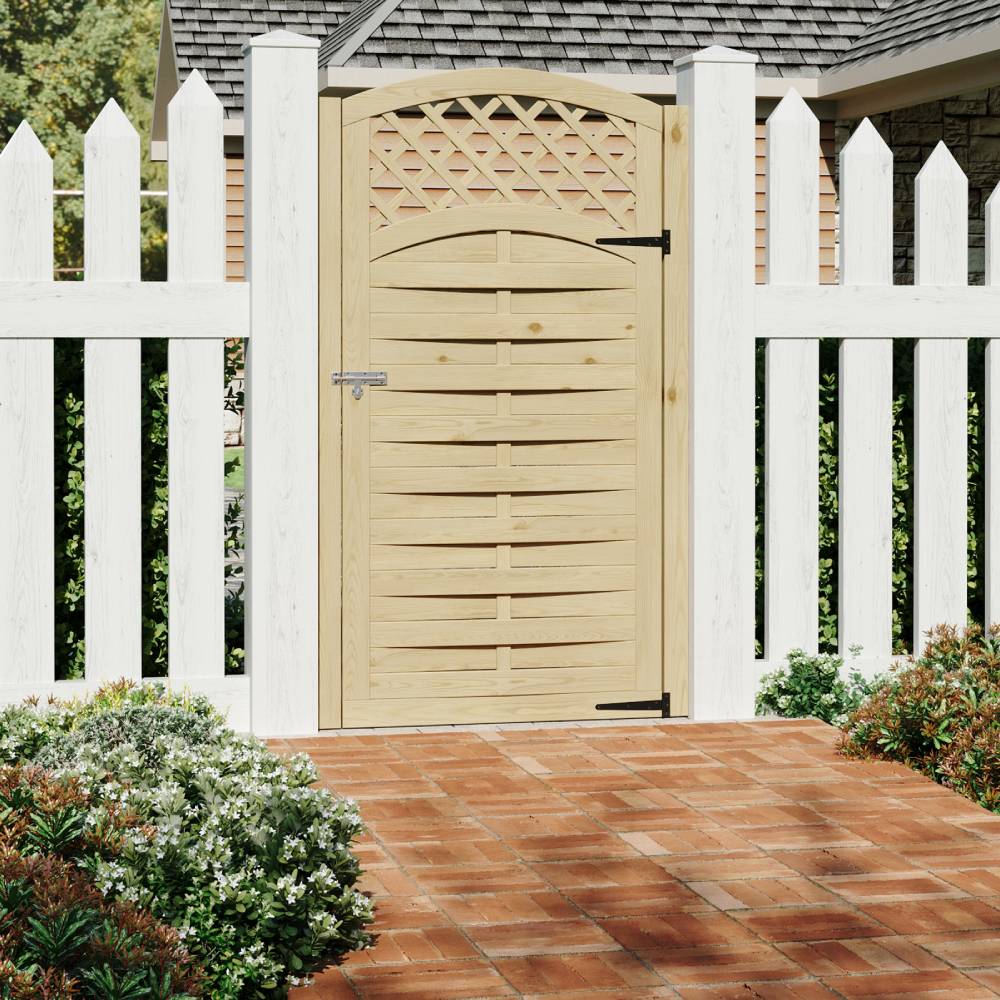 90cm W X 180cm H Lattice Top Wooden Garden Gate With Door Latch