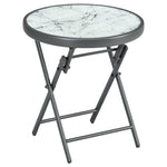 Round Folding Side Table With Imitation Marble Top | Antique White