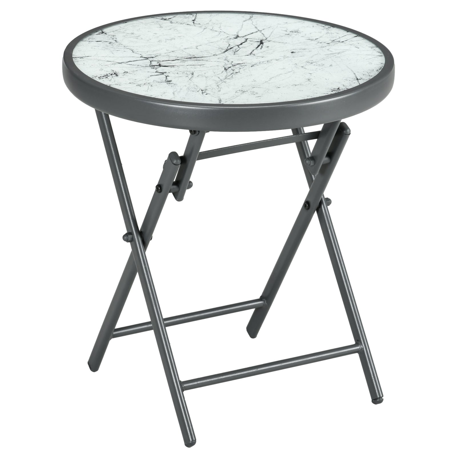 Round Folding Side Table With Imitation Marble Top | Antique White