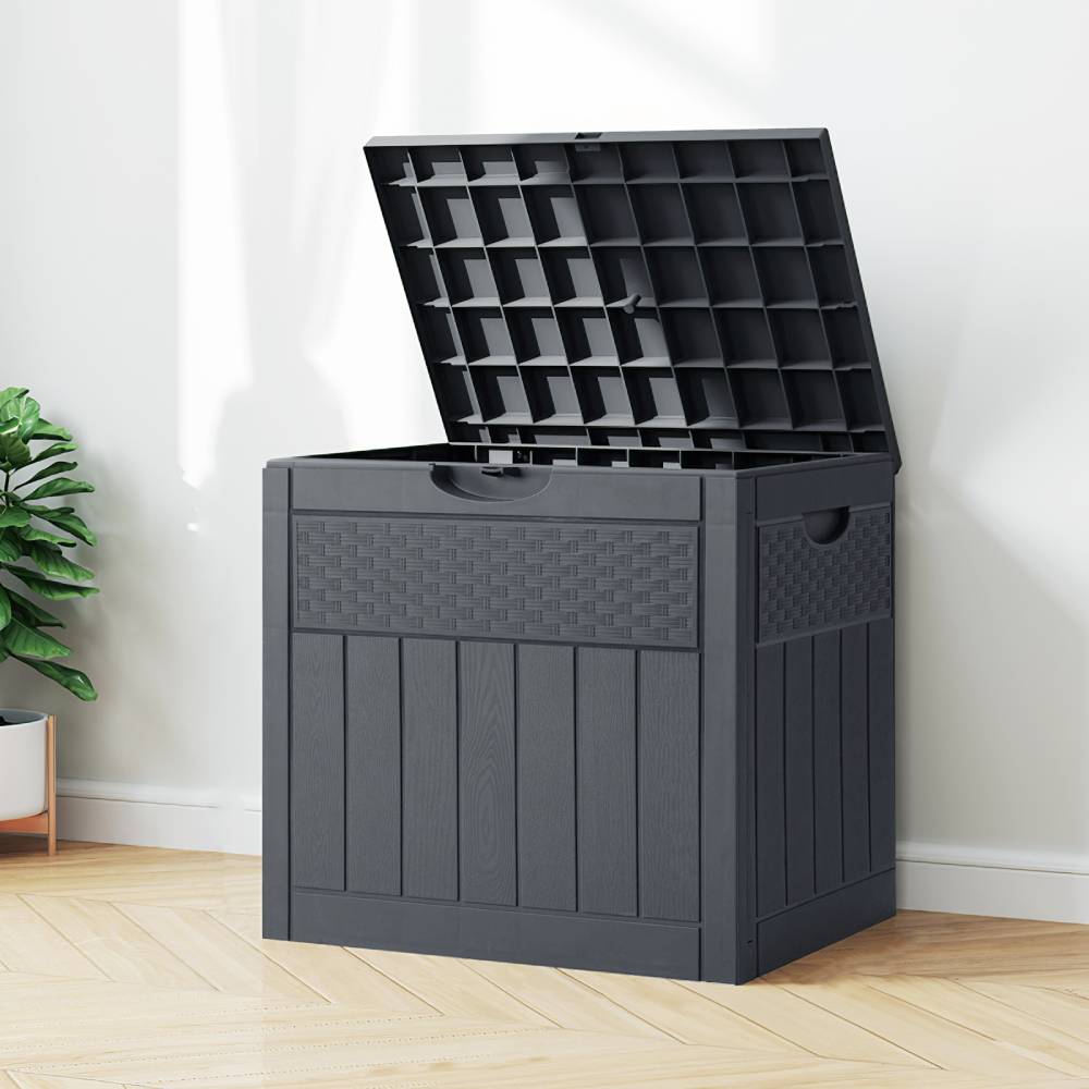 126l Waterproof Plastic Storage Box With Padlock – Rattan Texture Lockable Outdoor & Indoor Storage Container | Grey