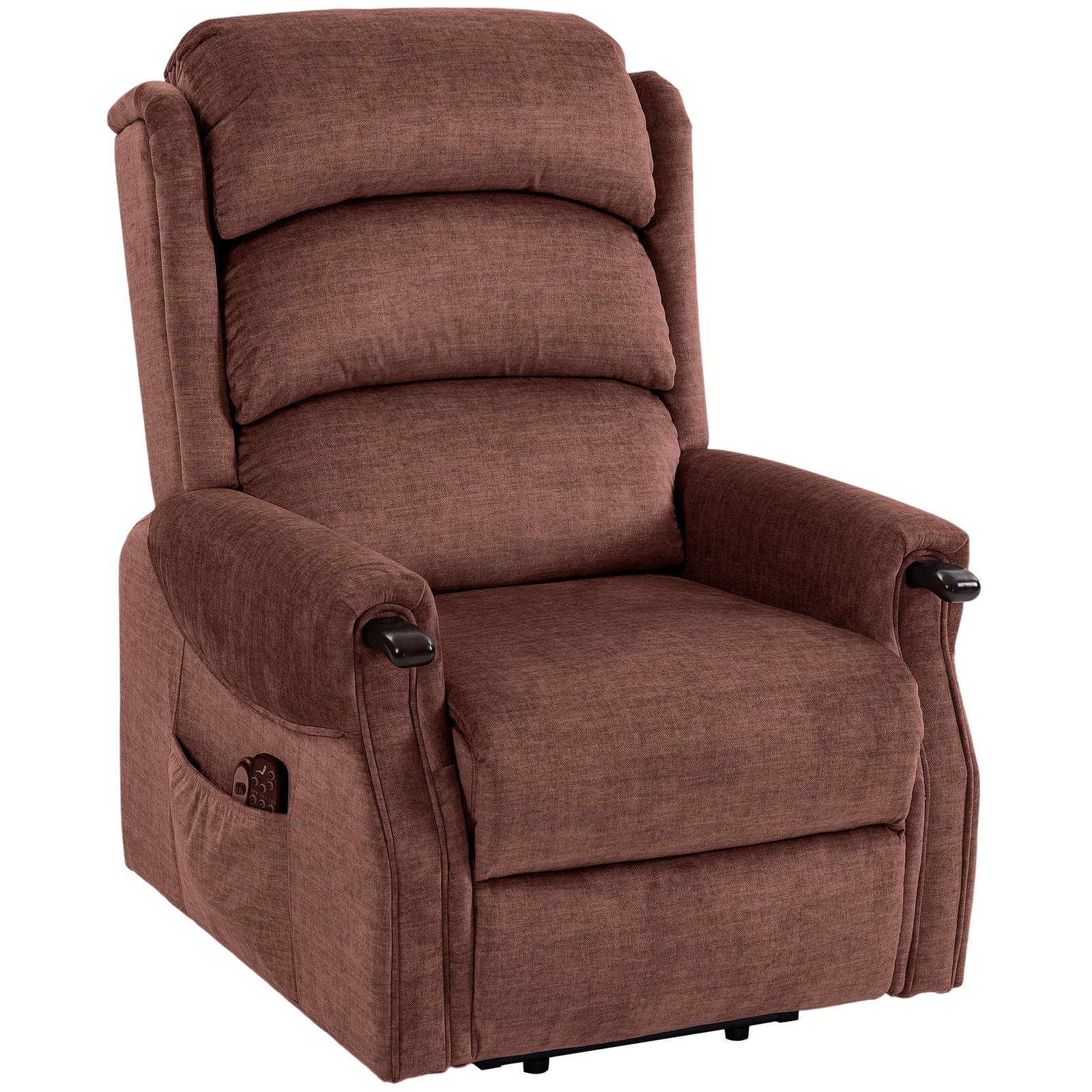 Power Lift Recliner Chair With Vibration And Heat, Wood Grip | Brown