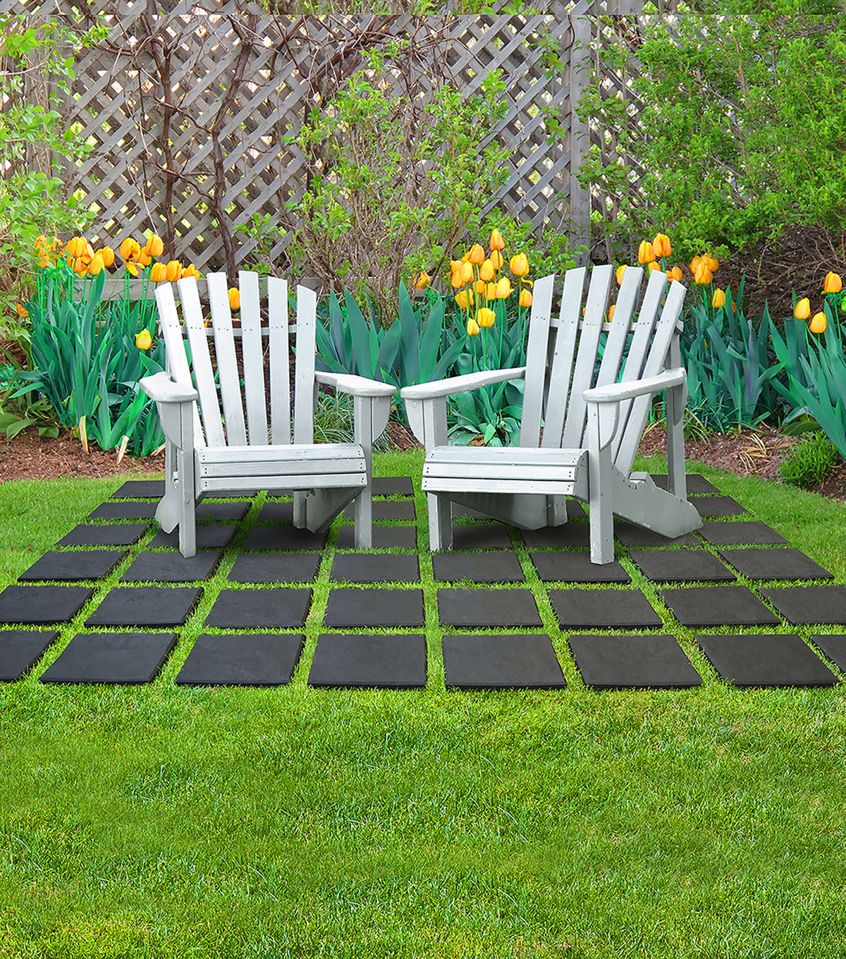 Stomp Stone Square Rubber Stepping Stones - Slate | Set of 10 | Slate