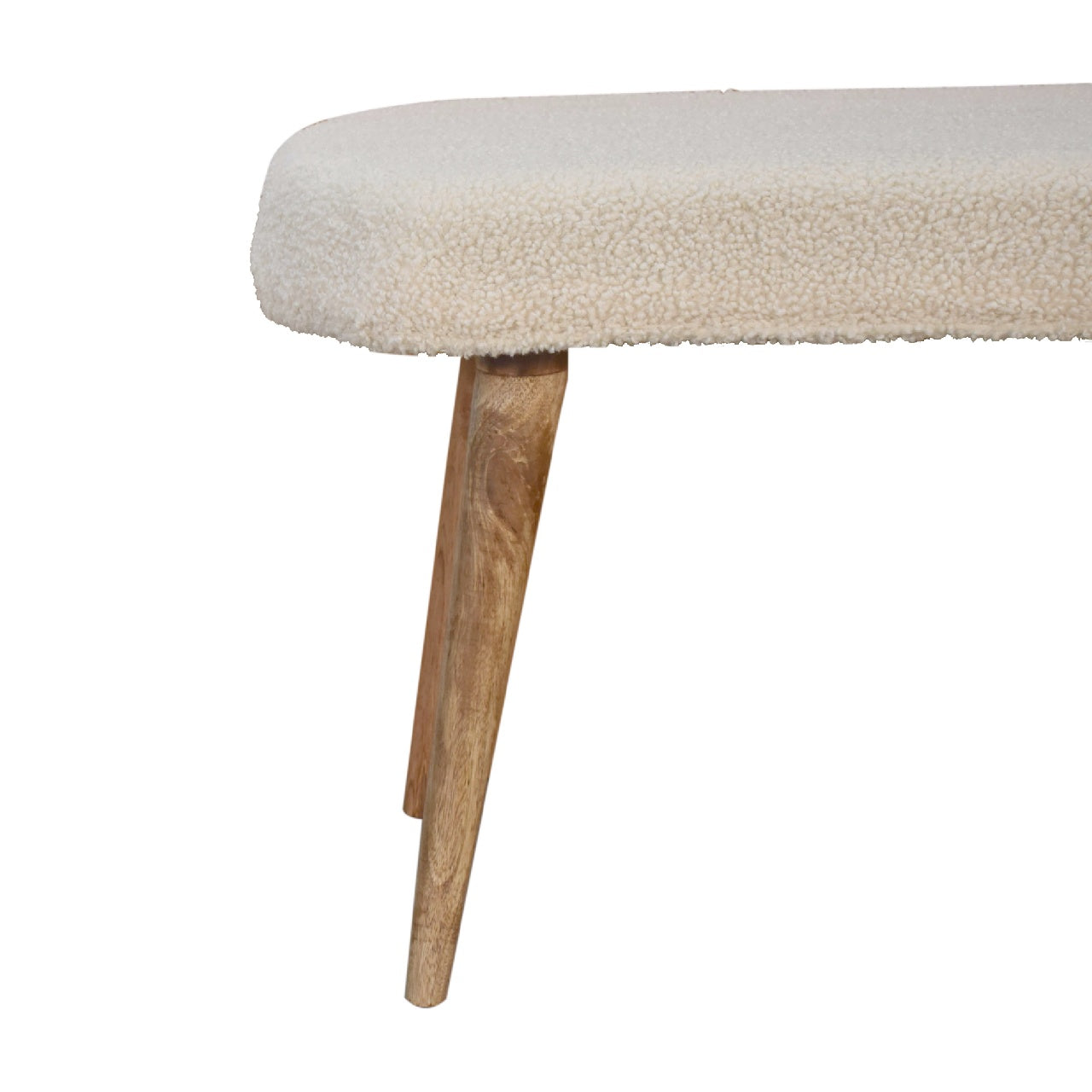 Solid Wood Cream Boucle Nordic Bench