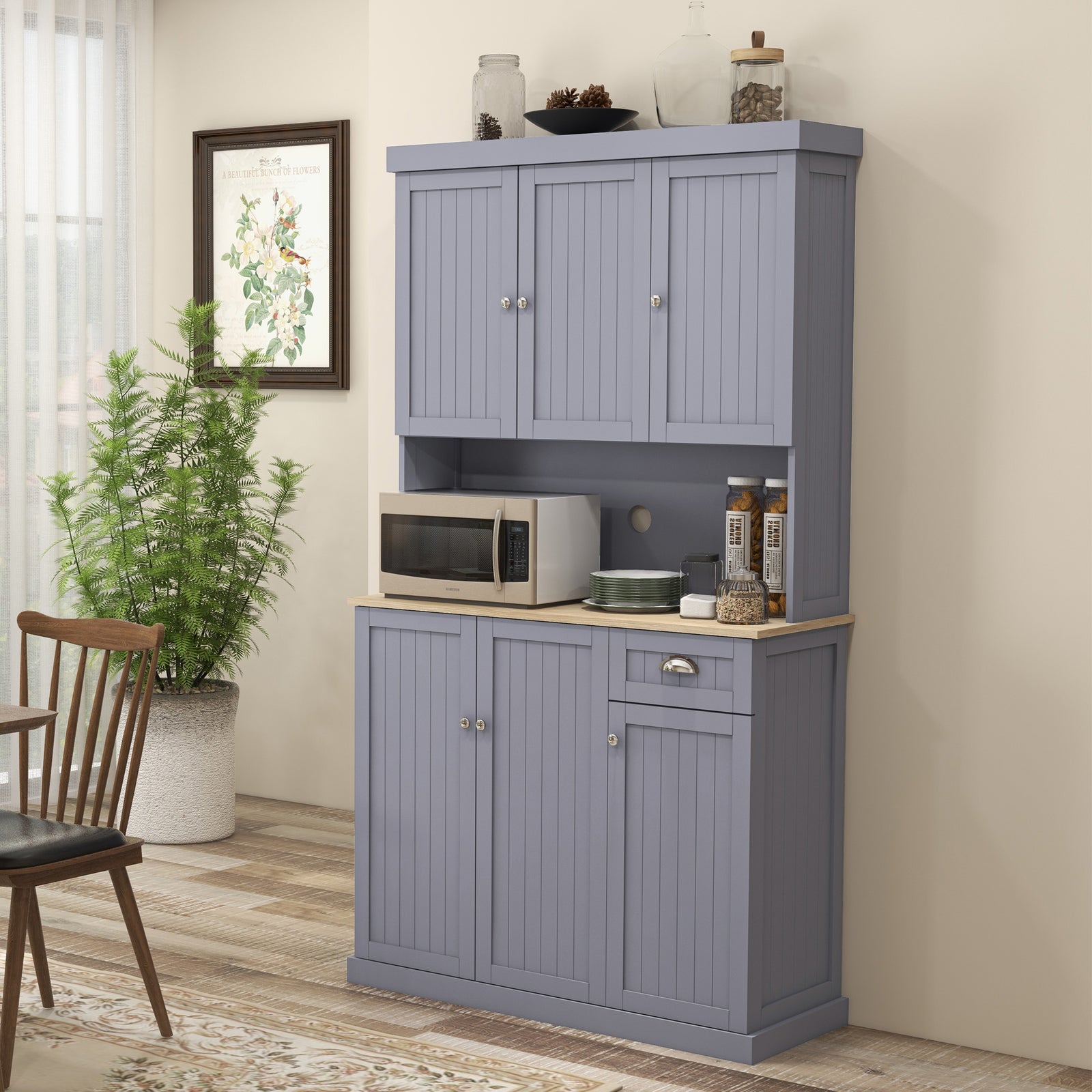 Kitchen Cupboard Storage Cabinet With Adjustable Shelves, Grey