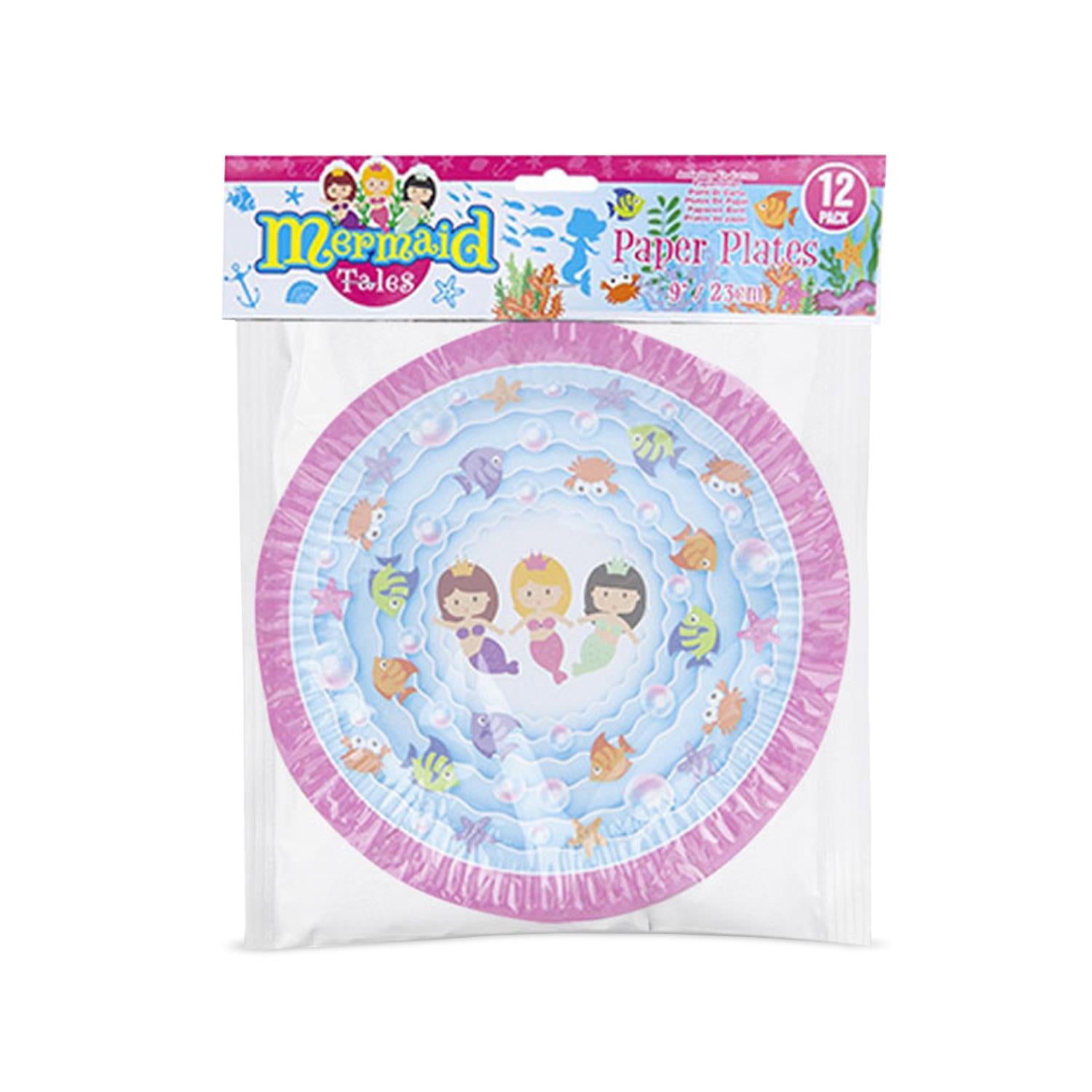 Mermaid Design 9inch 12 Disposable Paper Plates For Picnics, Parties & Barbecues