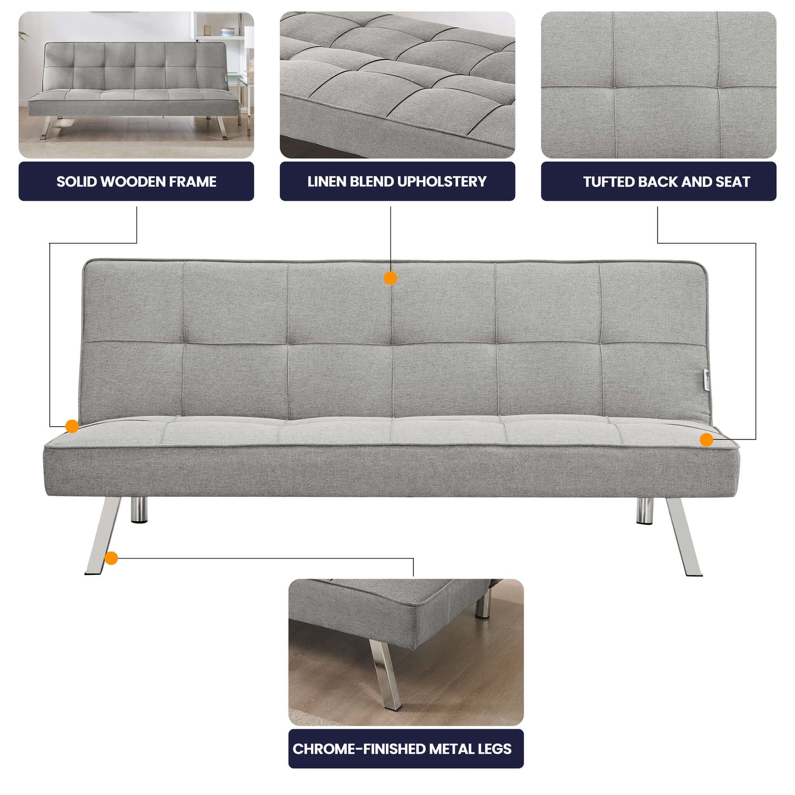 Click Clack Linen Blend Sofa Bed - 3 Seater | Grey