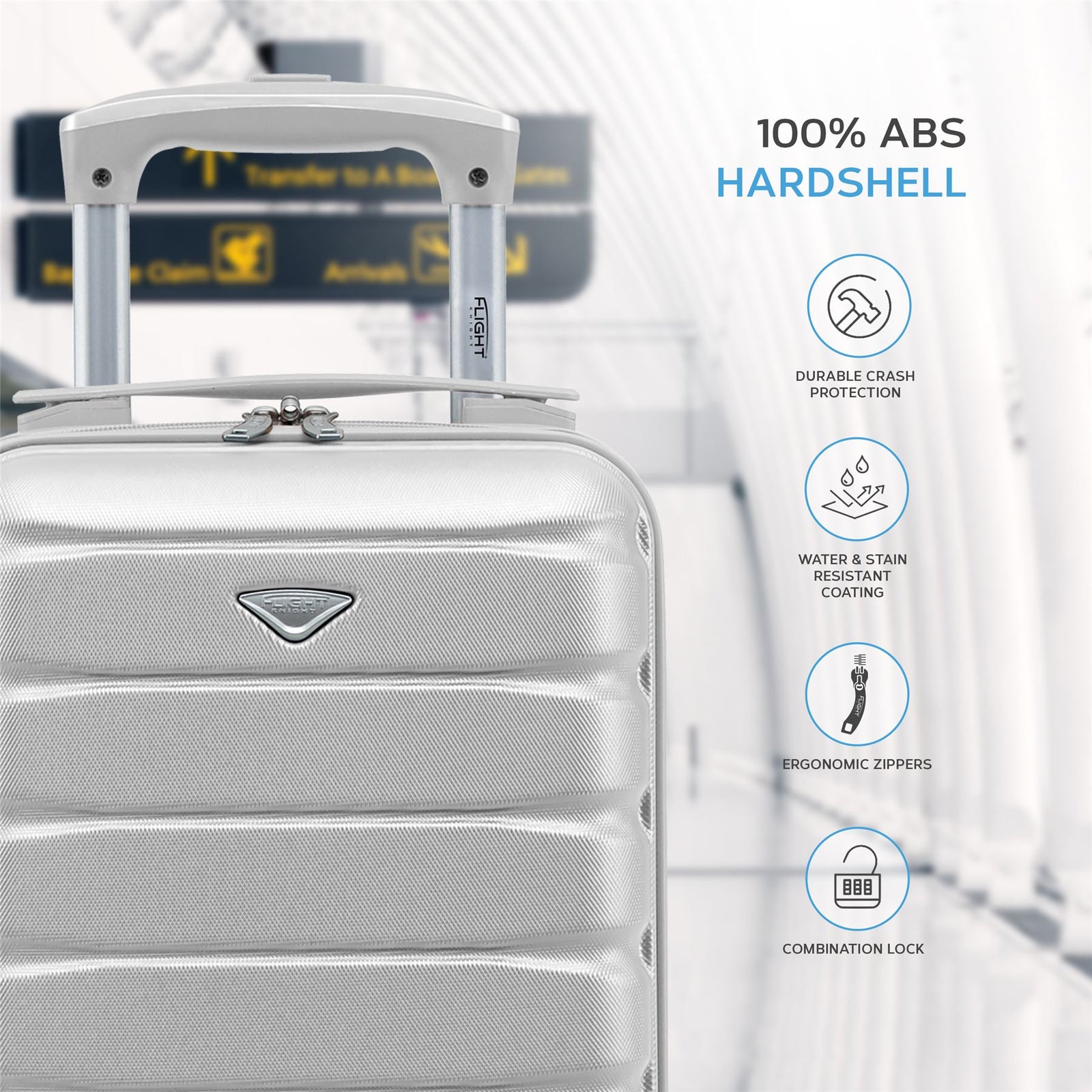 40x20x25cm Cabin Carry-on Suitcase - Lightweight, Durable, 4-wheel Luggage - 100+ Airlines Approved | Cabin | Silver