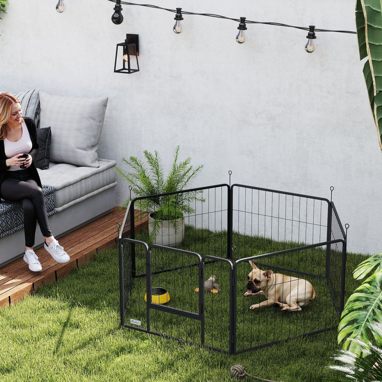 Dog Playpen, 6 Panels Puppy Pen Dog Playpen With Door | 60cm | Black
