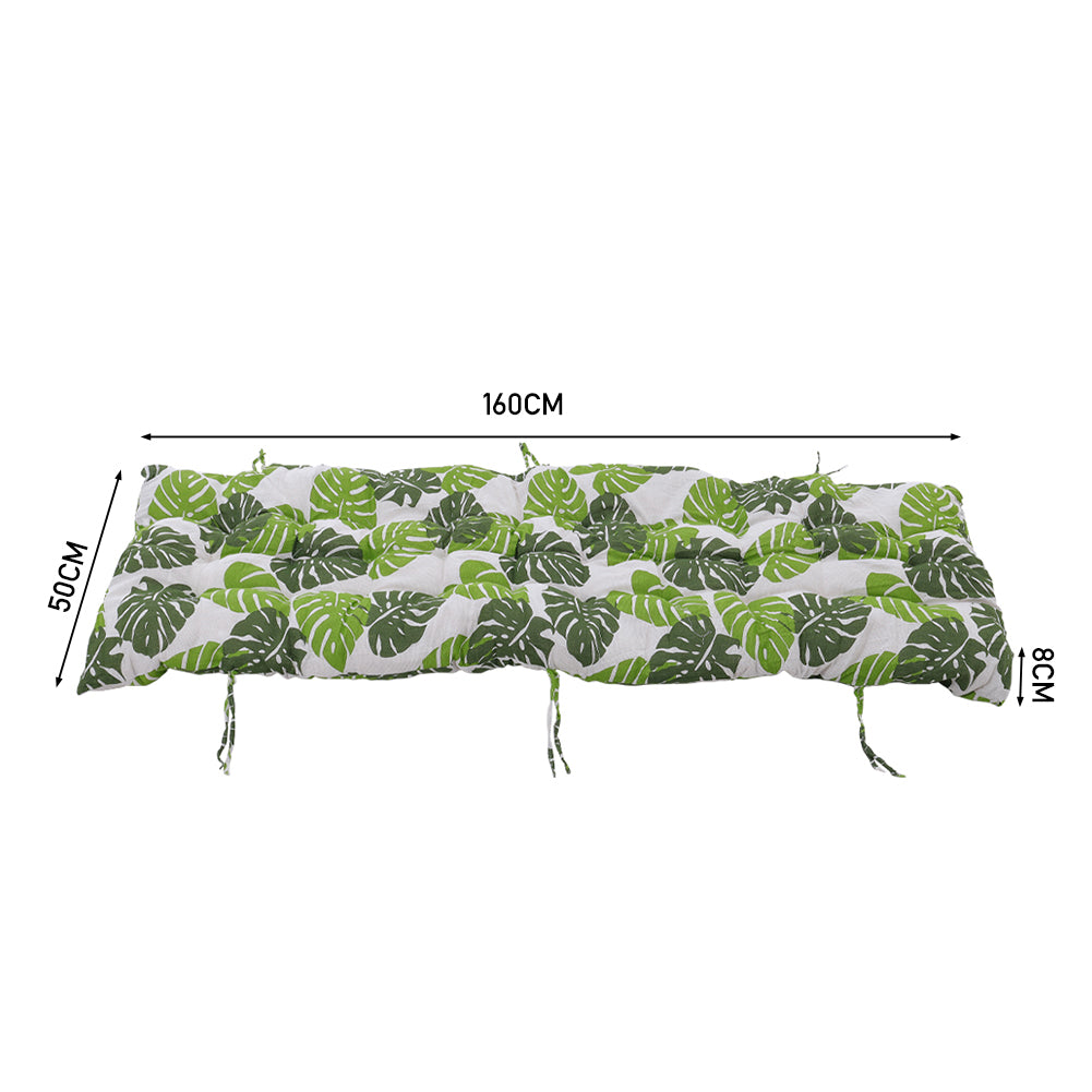 Outdoor Bench Cushion Tropical Leaf Print, Thick Padded Seat Pad With Ties For Garden Furniture | Small