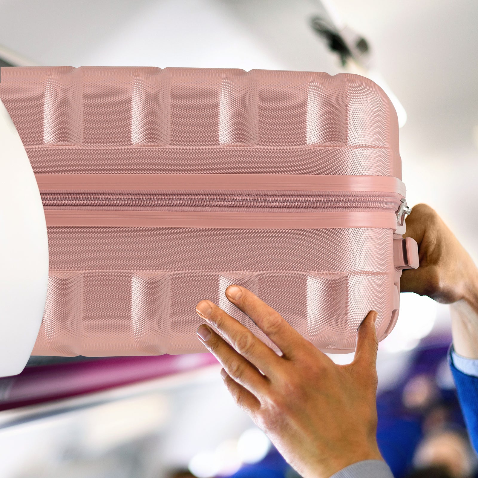 56x45x25cm Hard Cabin Suitcase - Lightweight 2-Wheel ABS Carry On Hand Luggage | Cabin | Rose