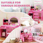 Girls Dressing Table With 2-colour Led Mirror And Stool | Pink