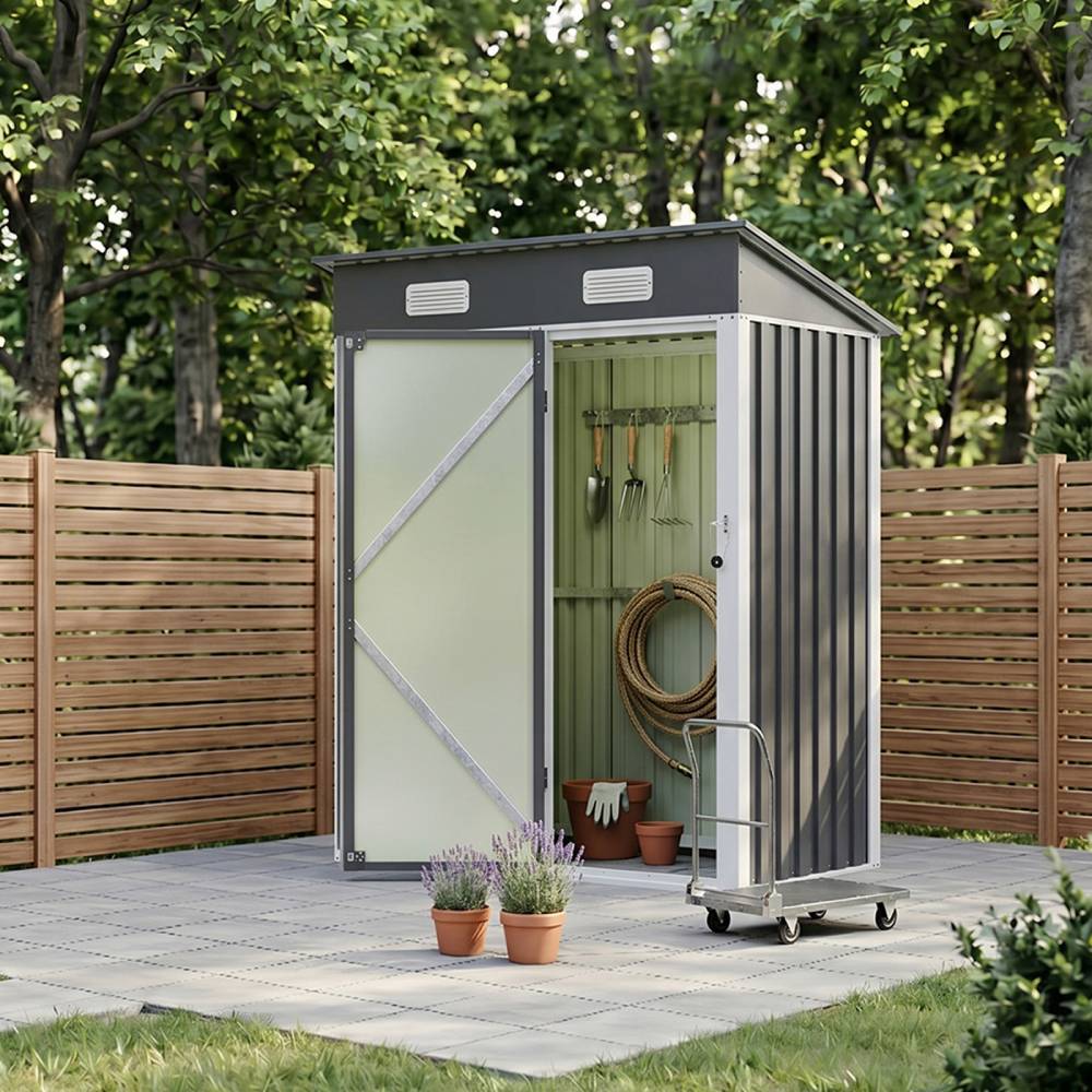5 X 3ft Metal Garden Storage Shed With Lockable Door | Black