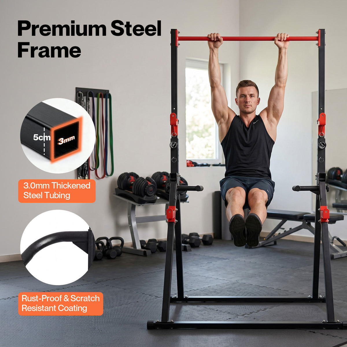 Centra Pull Up Bar,pull Up Station,dip Bars Free Standing,220kg,black Red