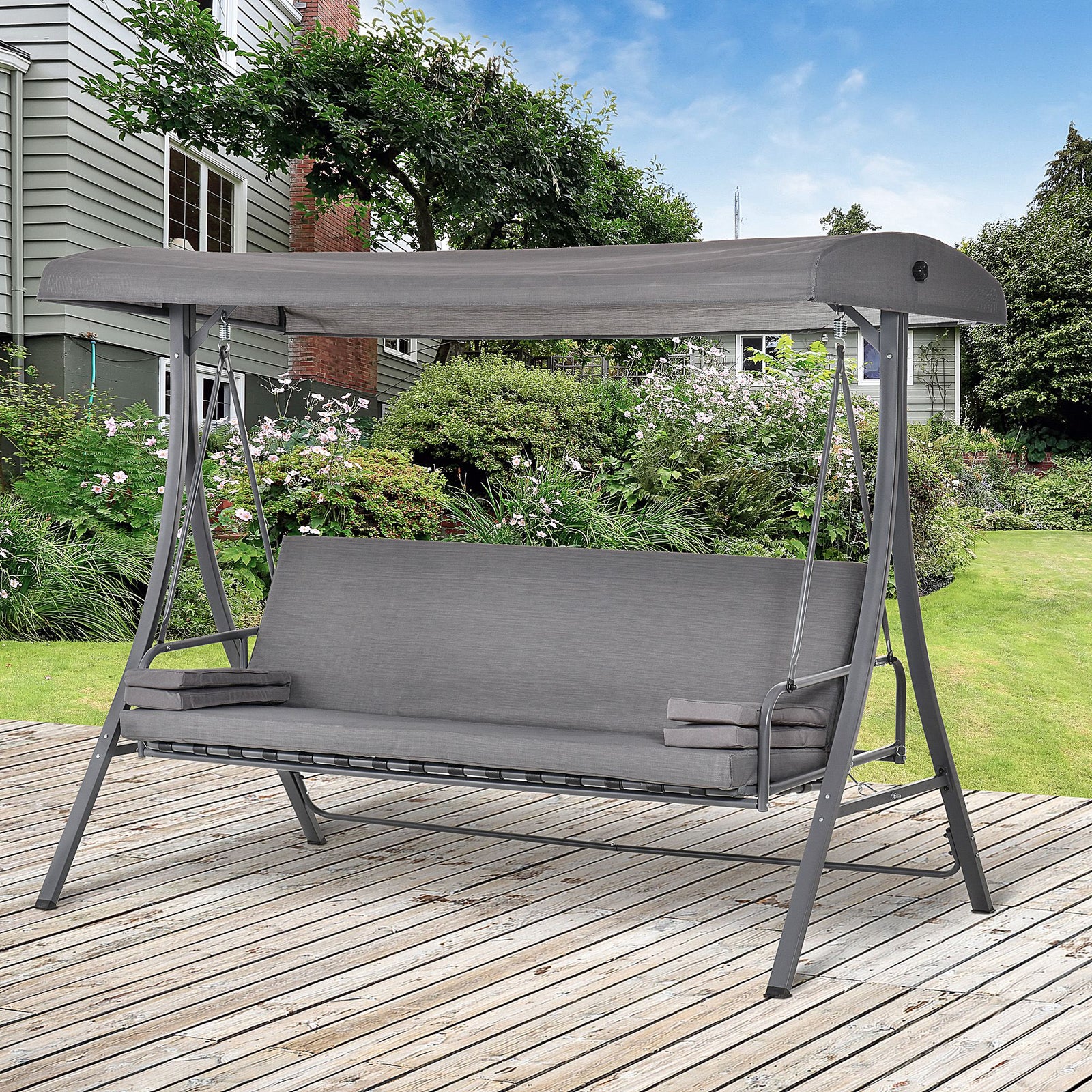 2-in-1 Patio 3 Seater Swing Chair Hammock W/ Cushion Canopy