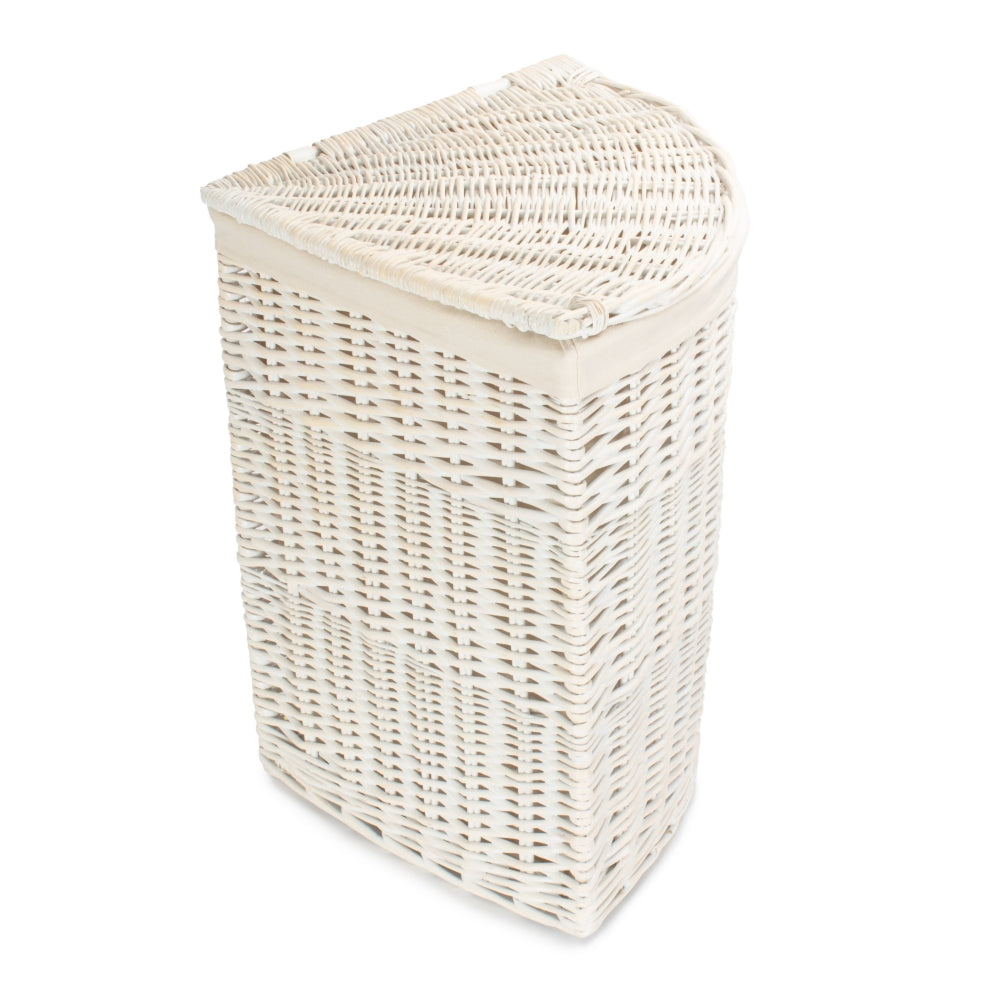 White Oatmeal Cotton Lined Corner White Wash Laundry Baskets | Large | White