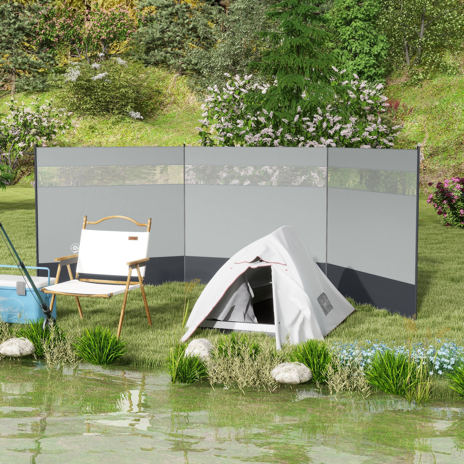4 Pole Camping Windbreaks With Clear Windows And Carry Bag | Gray