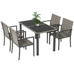 4 Seater Rattan Garden Furniture Set W/ Tempered Glass Top | Gray