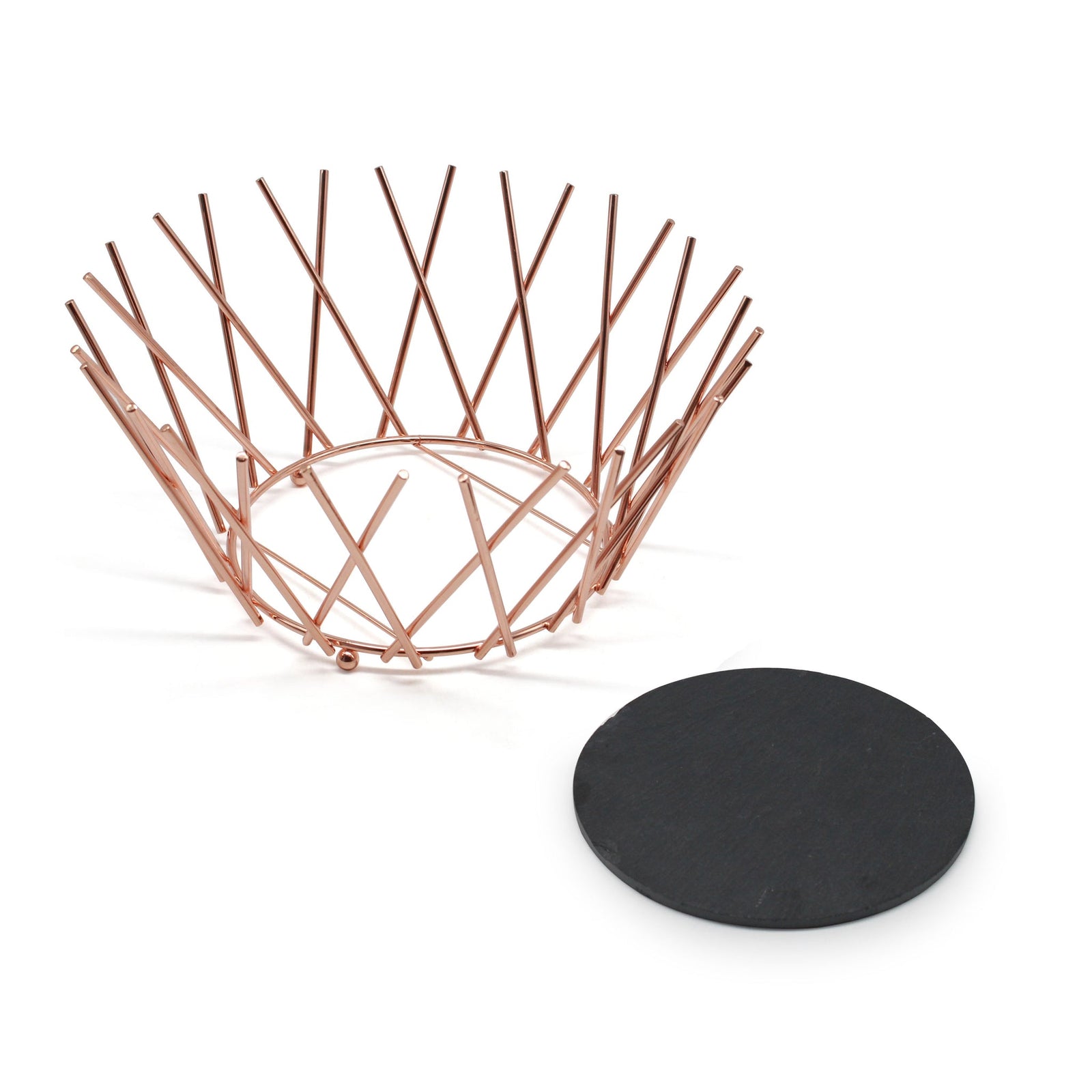 Fruit Bowl Basket Copper Metal Wire Slate Storage Display