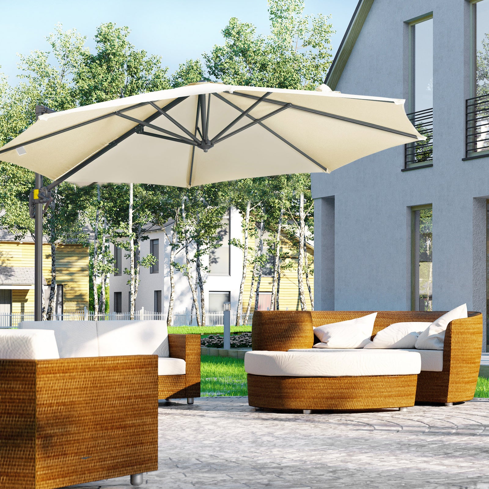 3x3m Cantilever Parasol W/ 360° Crank Handle Tilt | Cream