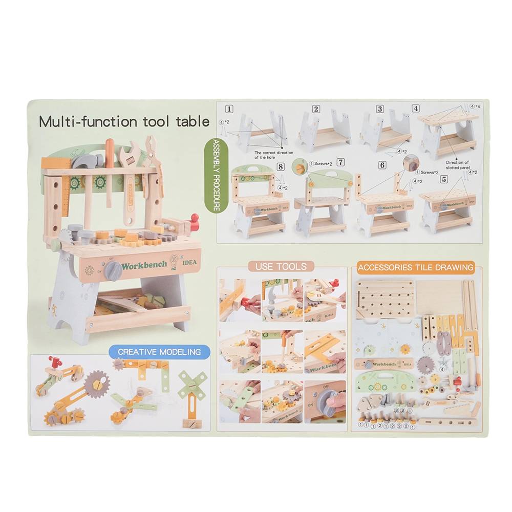 43pcs Wooden Pretend Play Kids Tool Bench Set Montessori Toys