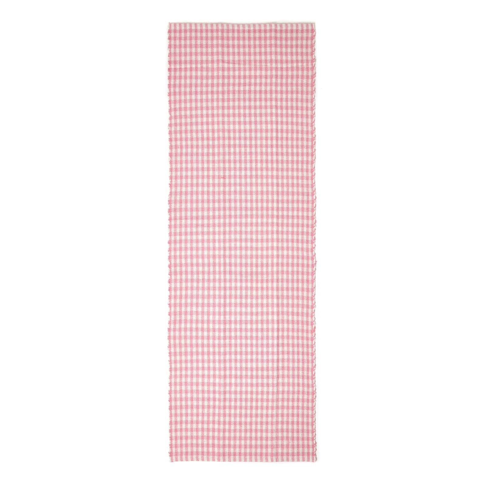Cotton Gingham Check Rug Hand Woven | 200cm | Pink