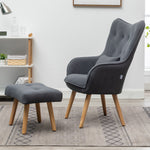 Velvet Upholstered Armchair With Footstool & Pillow – Modern Accent Lounge Chair For Living Room