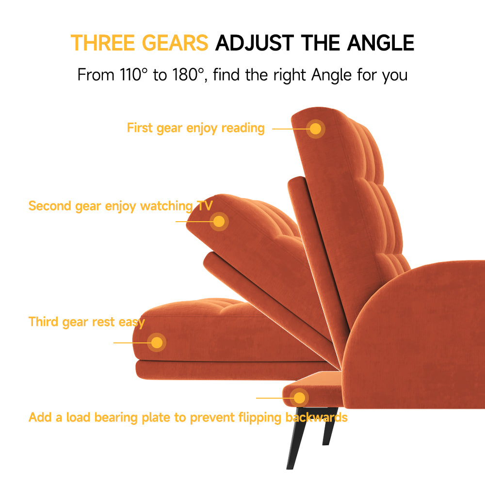 Frosted Velvet Armchair With Footstool Set– Adjustable 110°-180° Recline, Cozy Upholstered Chair With Metal Legs, Ergonomic Comfort | Orange