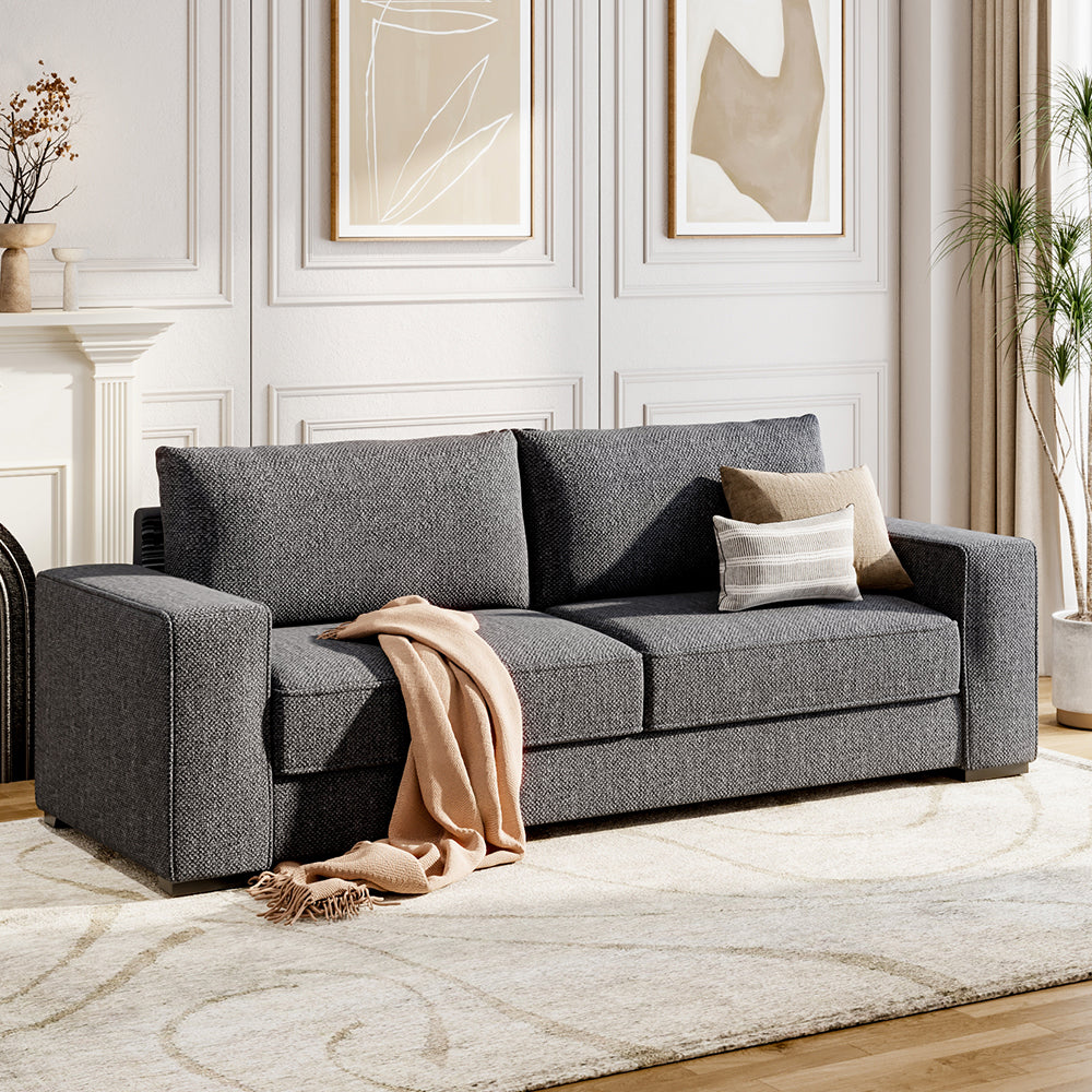3-seater Fabric Sofa, Dark Grey – Deep Cushioned, Modern Design