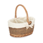 Red Hamper Oval Unpeeled Willow Shopping Basket With White Cotton Lining