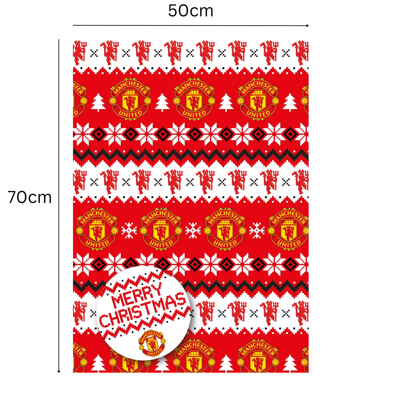 Manchester United FC Christmas Gift Wrap, 2 Sheet 2 Tag, Official Product