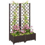 Outsunny Plastic Planter Box With Trellis, Vegetable Planter W/ Drain Plugs