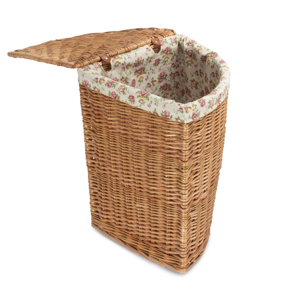 Garden Rose Cotton Lined Light Steamed Corner Laundry Baskets | Large | Pink