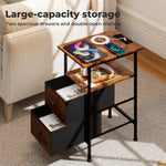 Bedside Table Side Cabinet Storage Nightstand Charging Station 2 Drawers | Brown