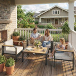 Outsunny 4 Seater Aluminium Garden Furniture Set With Olefin Cushions, Beige