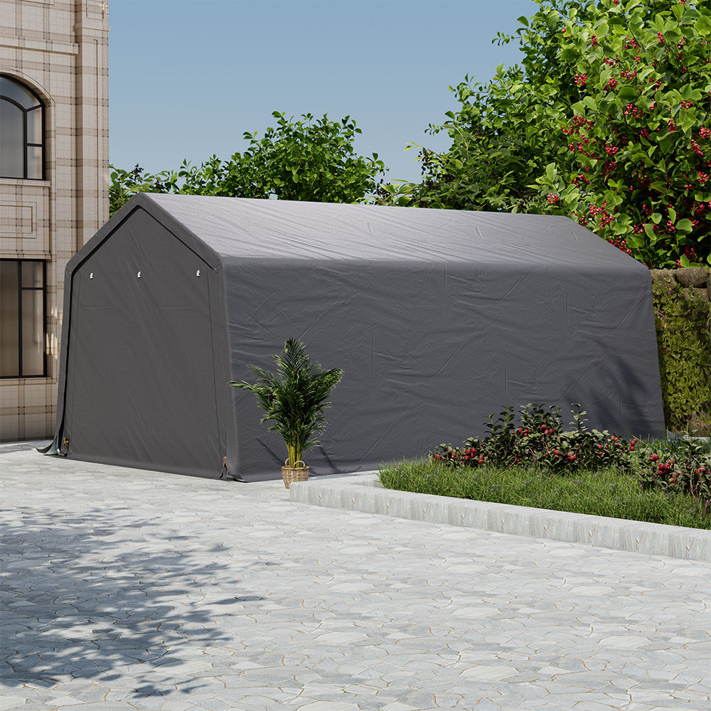 10x10ft Galvanized Steel Storage Shed  Outdoor Metal Garden Tool Shed  Waterproof Utility Storage | Medium | Dark Grey