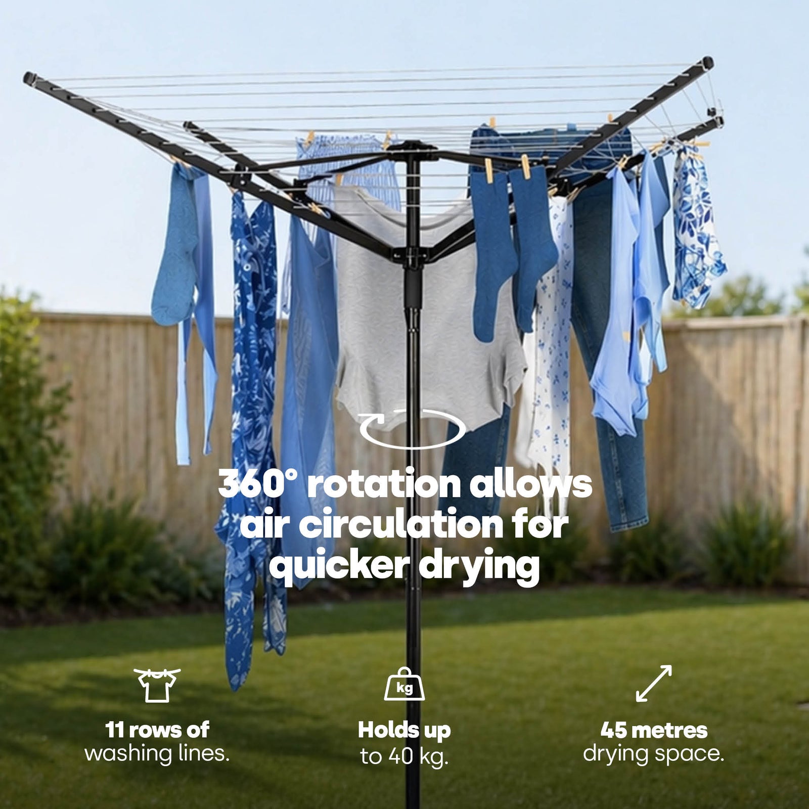 4-arm Garden Clothes Dryer With 45m Line