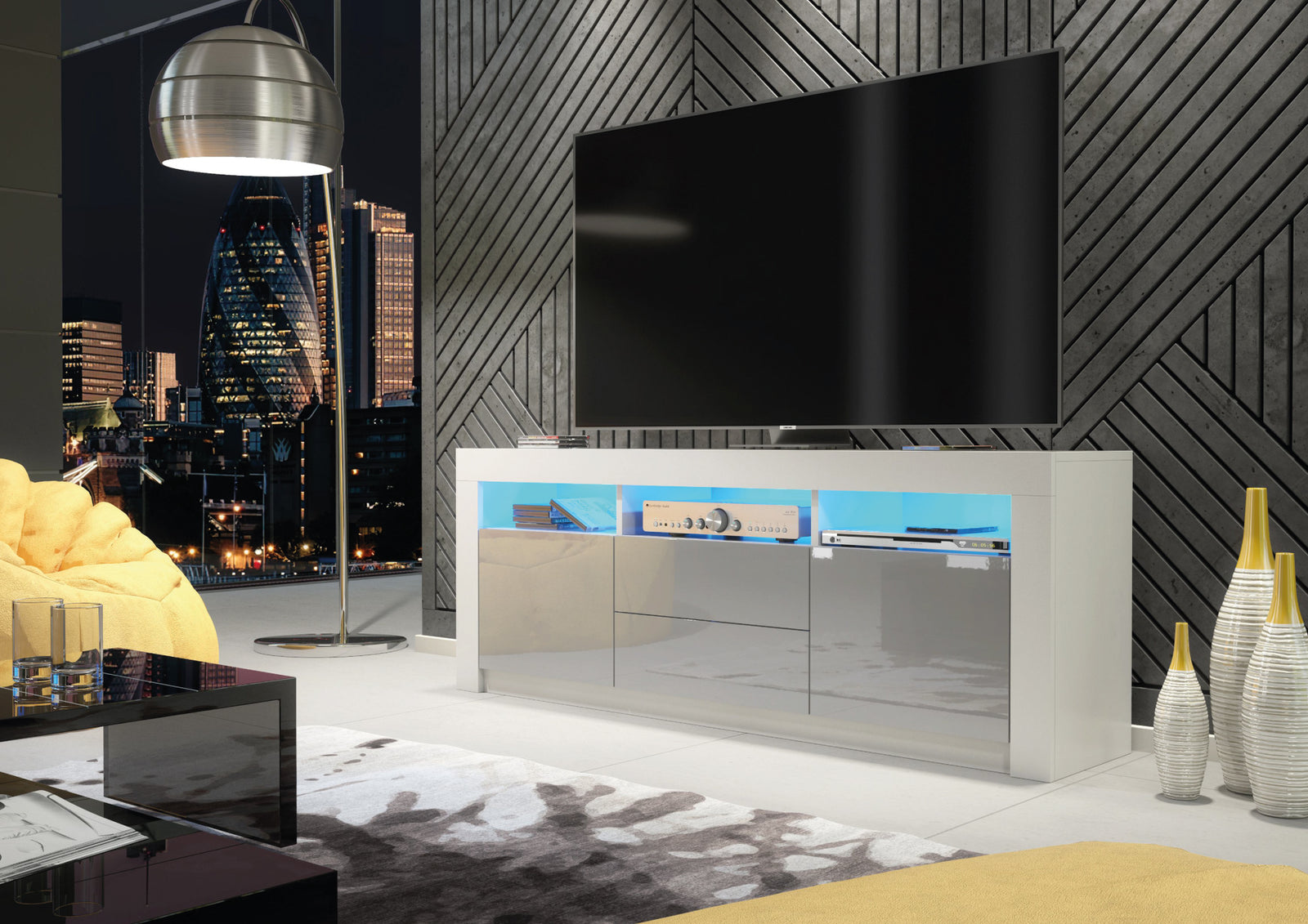 Shine Tv Unit 160cm With Led Lights | Grey