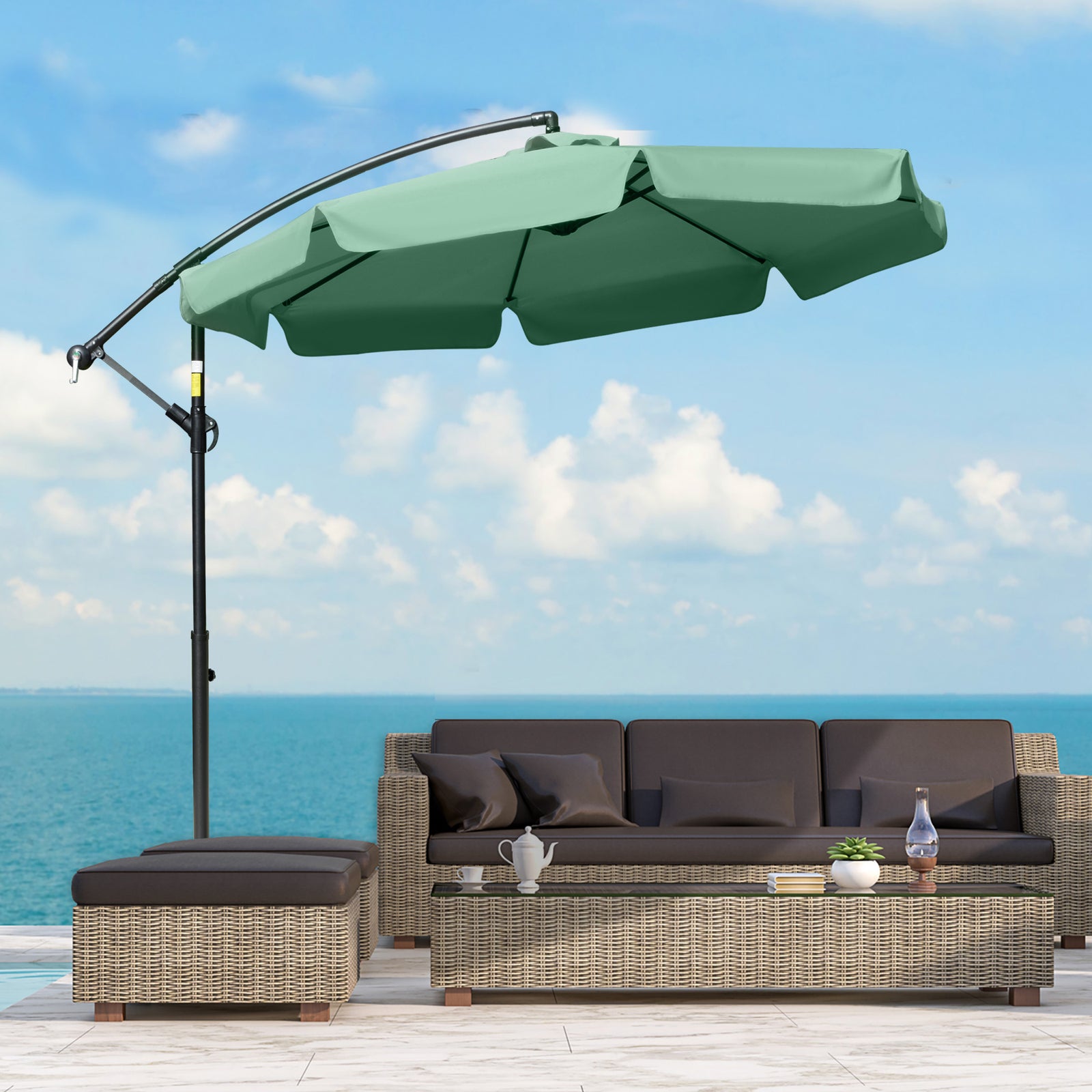 2.7m Cantilever Parasol Banana W/ Crank Handle | Green