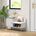Upholstered Entryway Shoe Bench Storage Cabinet Open Shelf | One Size | White