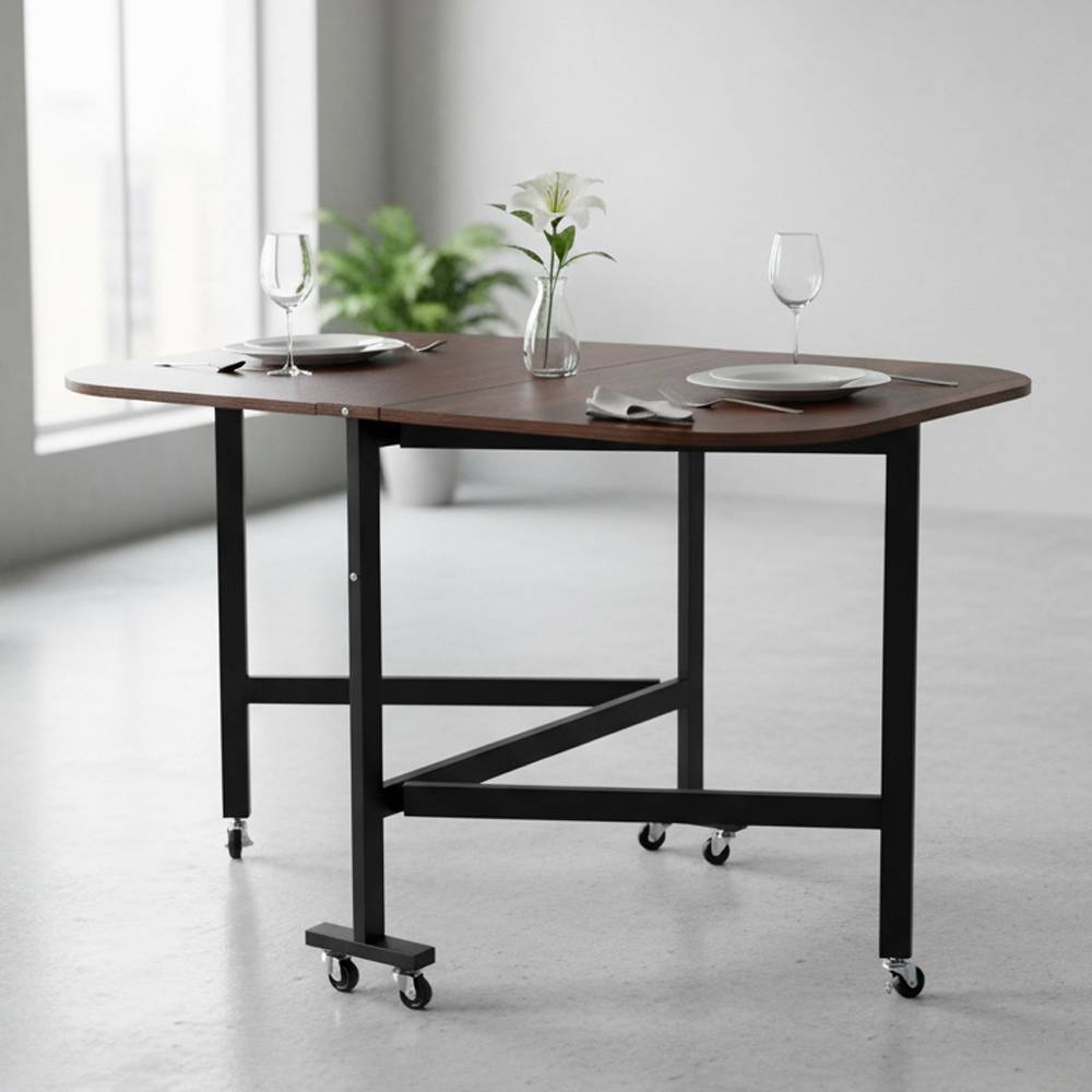 Folding Drop Leaf Table With 6 Wheels | Dark Brown